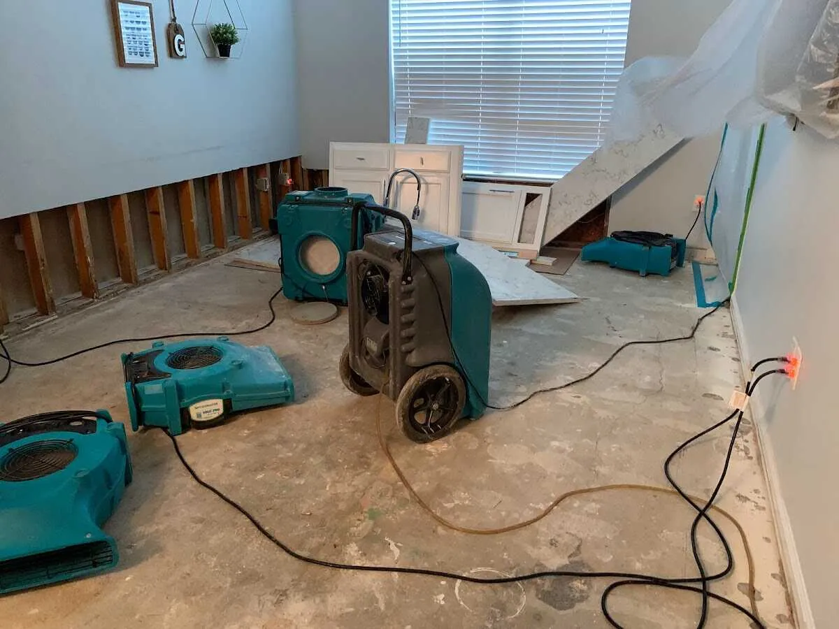Dehumidifier in flood-cut room for Water Damage Restoration in River Ridge
